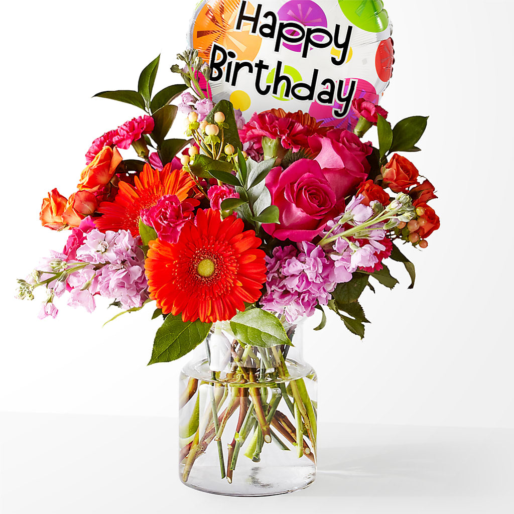Fiesta Bouquet with Birthday Balloon – Emil Yedowitz Florist Llc, Yonkers NY