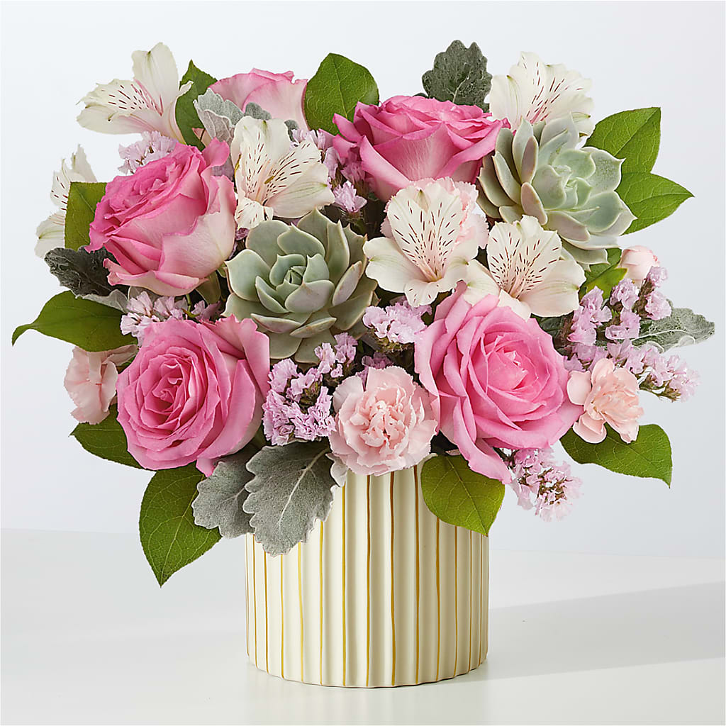 Dusty Rose Bouquet with Ivory Vase – Emil Yedowitz Florist Llc, Yonkers NY