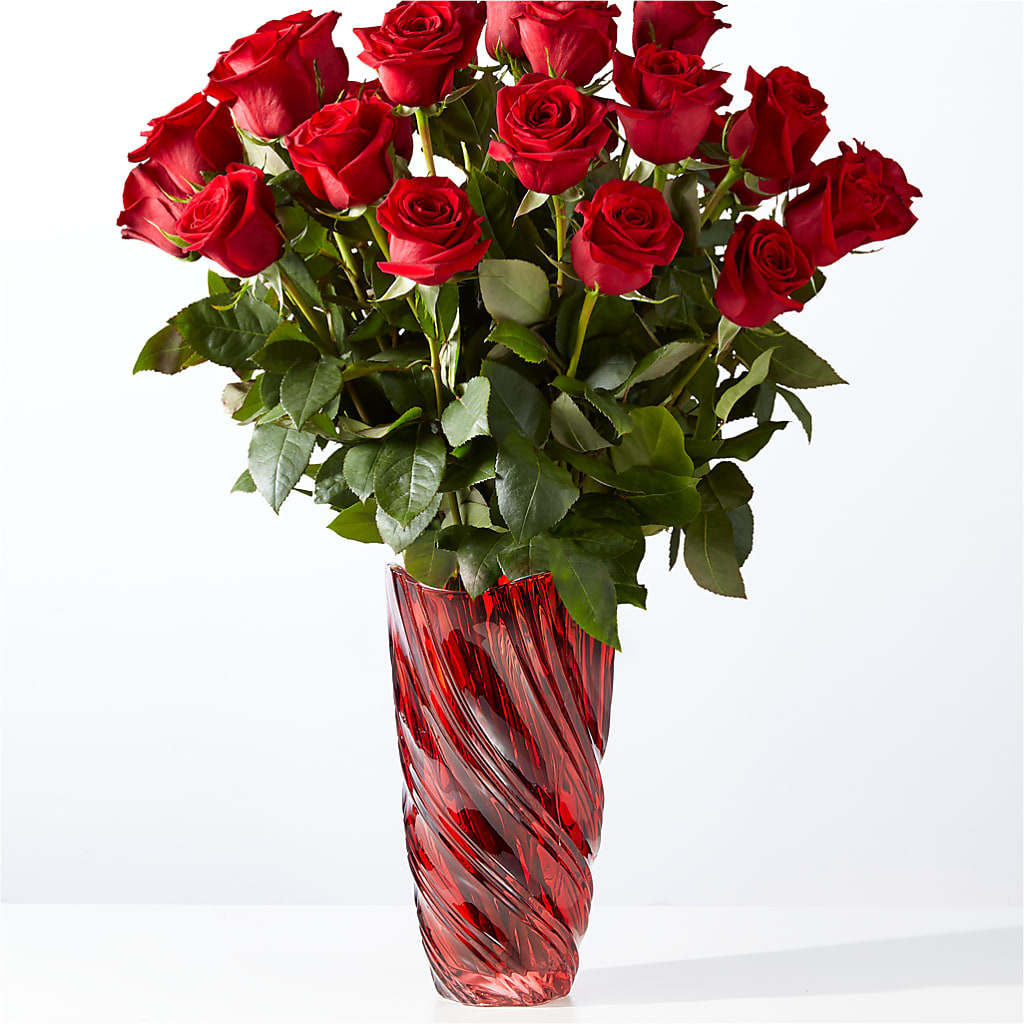 Classic Love Red Rose Bouquet with Luxe Swirl Vase – Emil Yedowitz Florist Llc, Yonkers NY