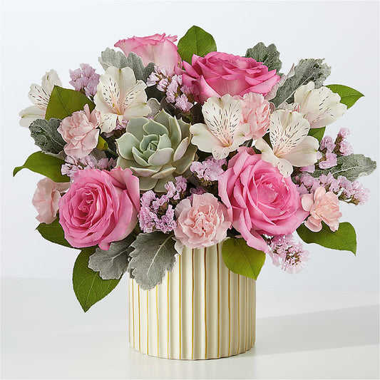 Dusty Rose Bouquet with Ivory Vase –  Emil Yedowitz Florist Llc, Yonkers NY